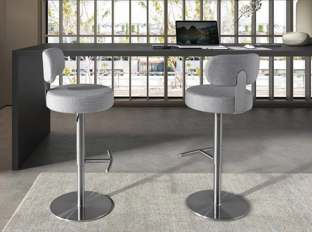 Angel Cerda Marbled-Fabric Swivel Bar Stool in Light Grey 4