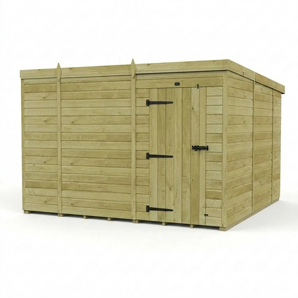 Buttercup Farm 10ft x 10ft Pent Garden Shed Single Door No Windows - Timber in Brown