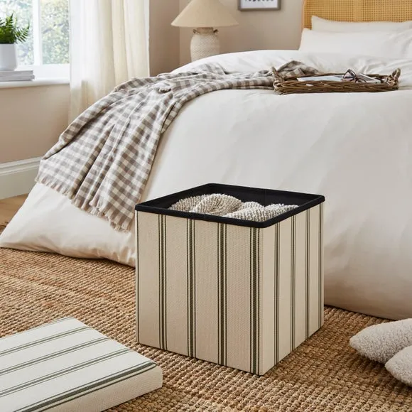 Faux Linen Folkstone Stripe Cube Ottoman 2