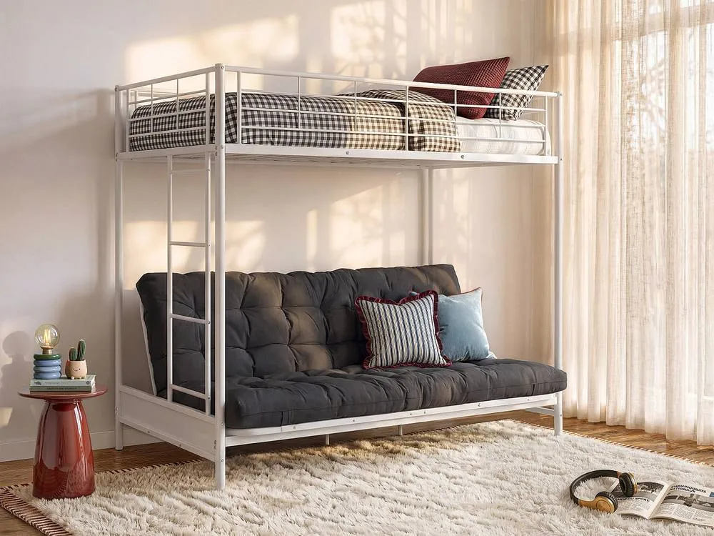Vente-unique Loft Bed With Convertible Bench - 90 X 190 Cm - Metal - White - MODULO