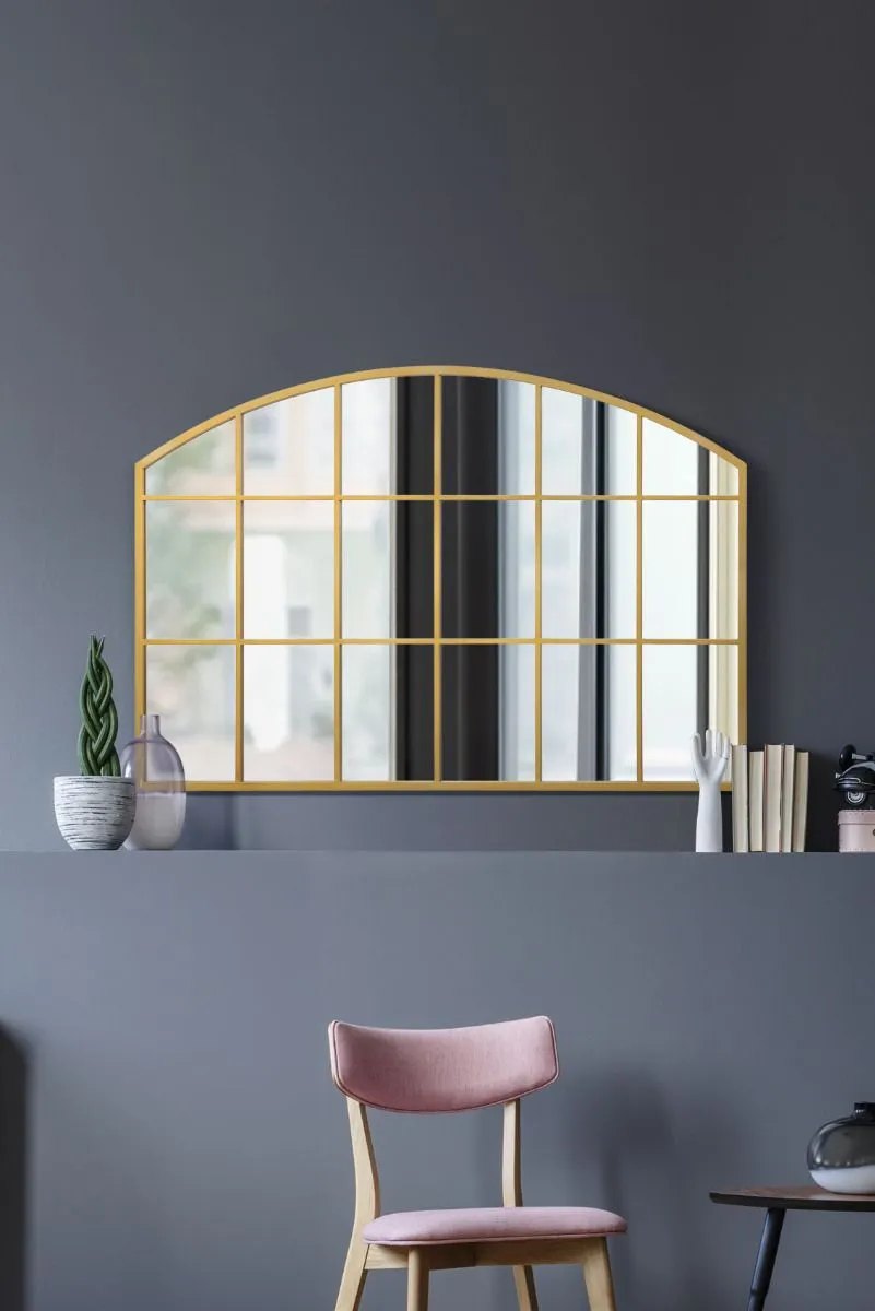 MirrorOutlet Gold Framed Arched Wall Over Mantle Mirror 43" X 29" (110CM X 75CM)