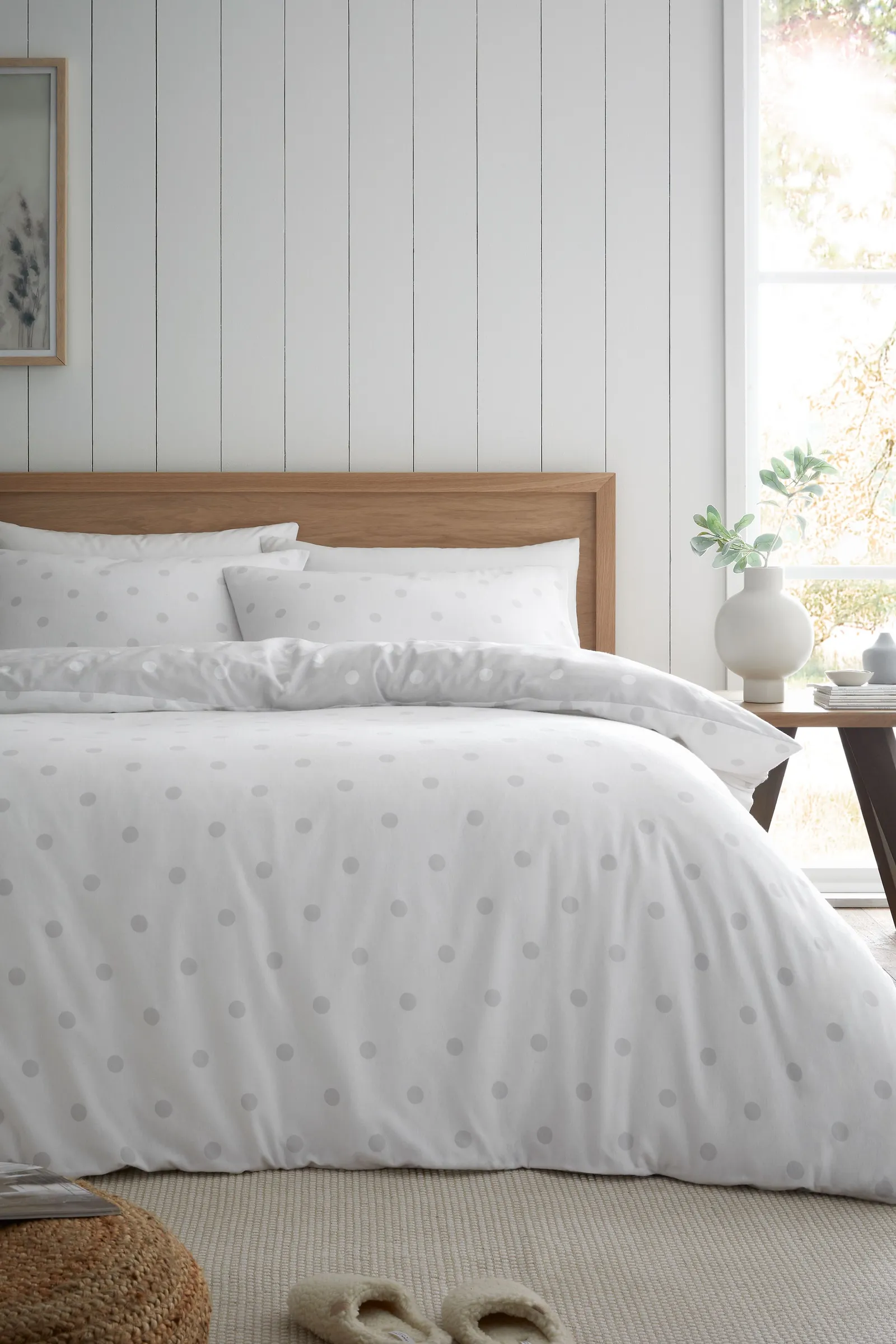 Catherine Lansfield 'Brushed Polka Dot' Cotton Reversible Duvet Cover Set in Grey 2