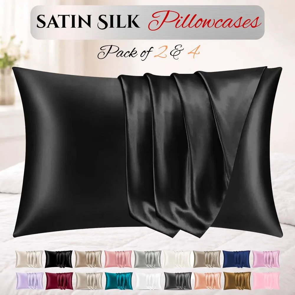 Grace Super Soft Pillow Cases 2 Pack Satin Silk Envelope Closure in Midnight