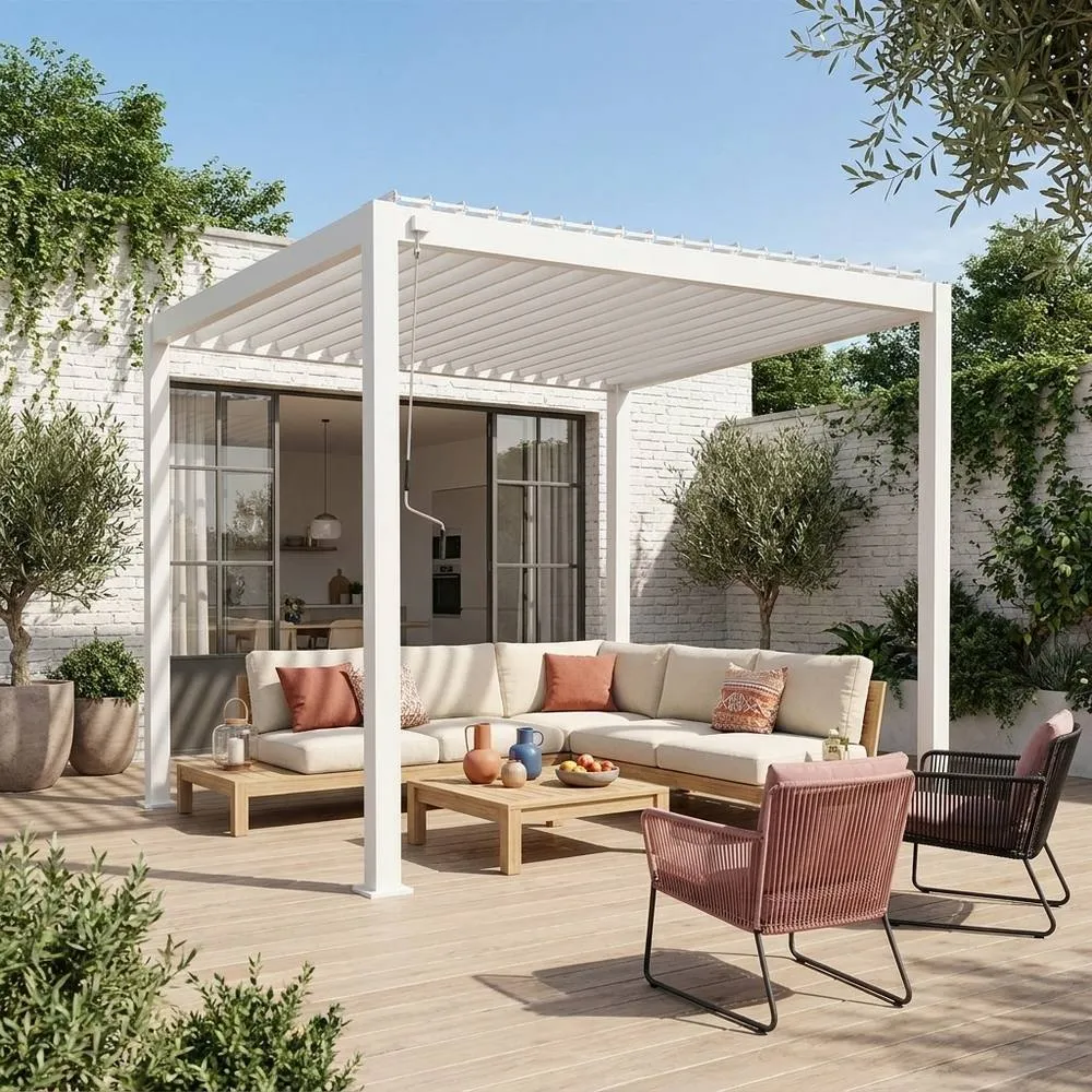 sweeek Louvered pergola aluminium 3 x 3m V2 in White 1