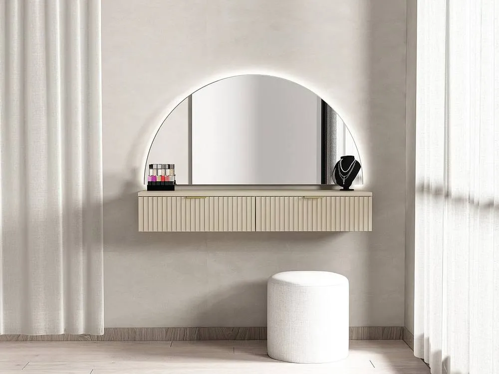 Vente-unique Wall-Mounted Dressing Table With Mirror & LED Lighting - 2 Drawers in Beige 5