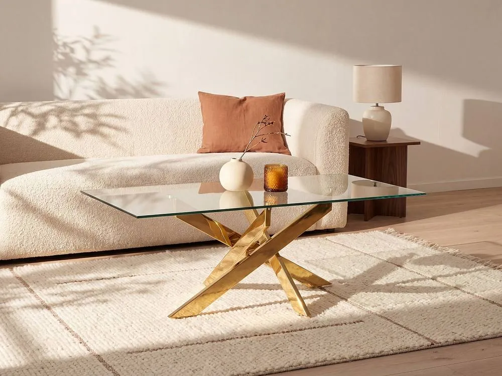 Vente-unique Tempered Glass & Gold Metal Coffee Table - Transparent - COSIMA in Clear 3