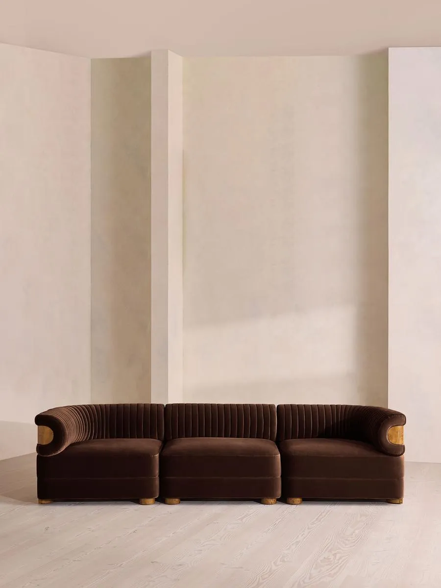 Caleb Modular Four Seater Sofa, Velvet, Chocolate, Dark Burl