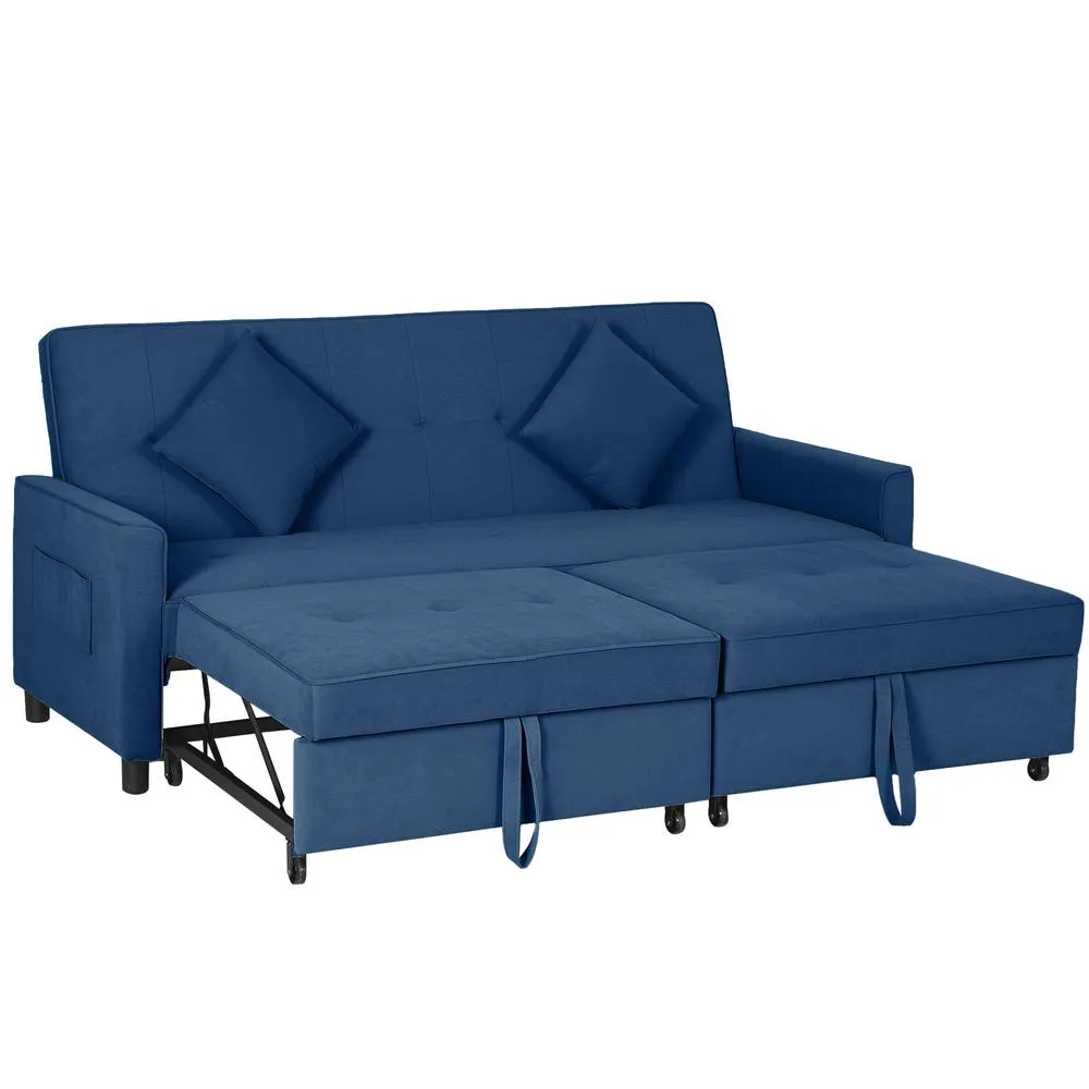 HOMCOM Reversible L-Shaped Sectional Sofa Bed with Cushions, Blue