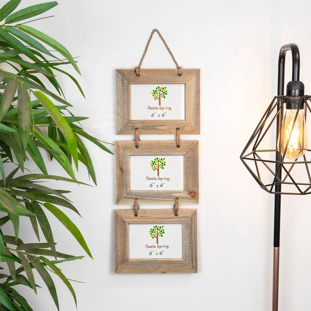Nicola Spring Rustic Wooden Hanging 3 Photo Frame - 6 x 4" in Natural 6