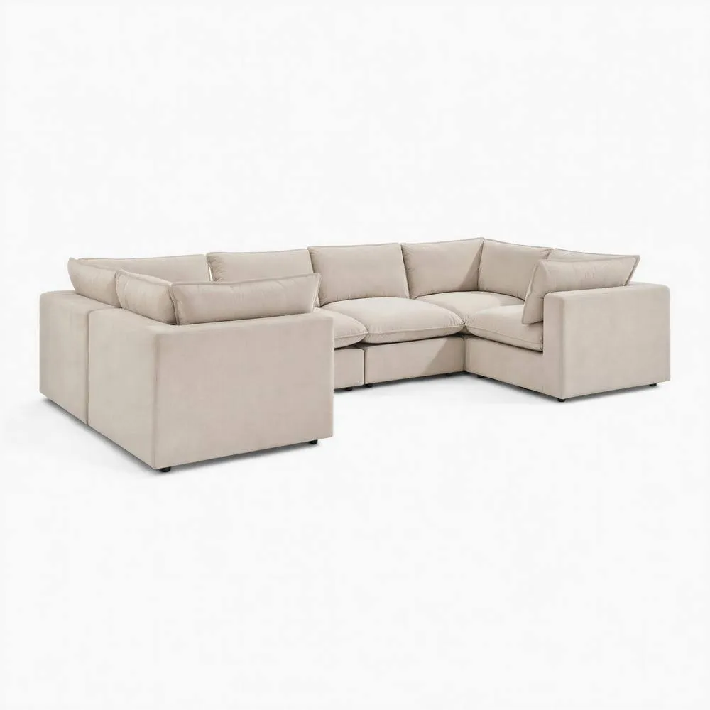 FurnitureboxUK Echo Linen-Look Fabric 5 Seater U-Shaped Modular Corner Sofa in Cream 6