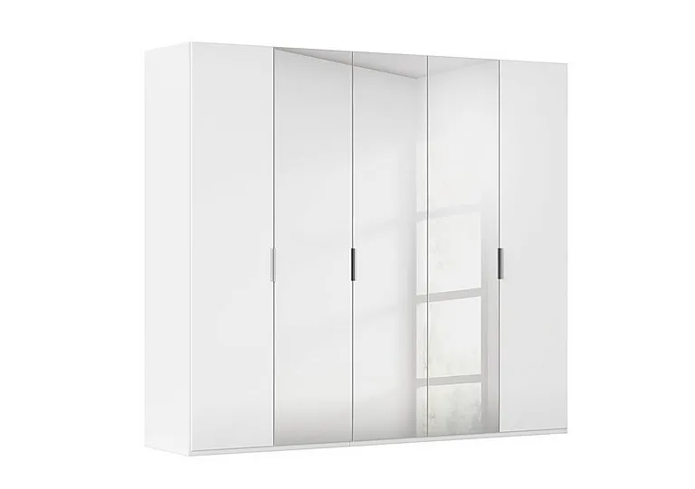 Formes 5 Door Bifold Glass Wardrobe with 3 Mirror Doors - White/White Front