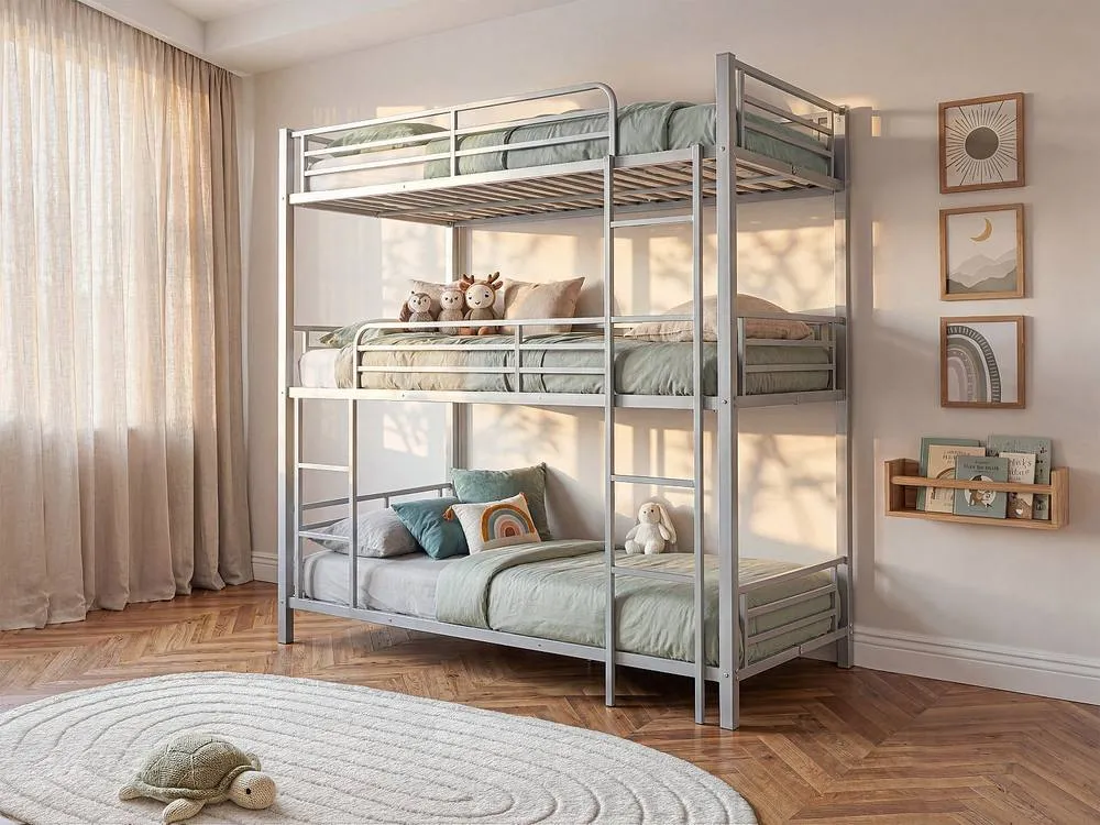 Vente-unique Triple Bunk Beds 3 X 90 X 190 Cm - Metal - Silver - ELOUAN III 3