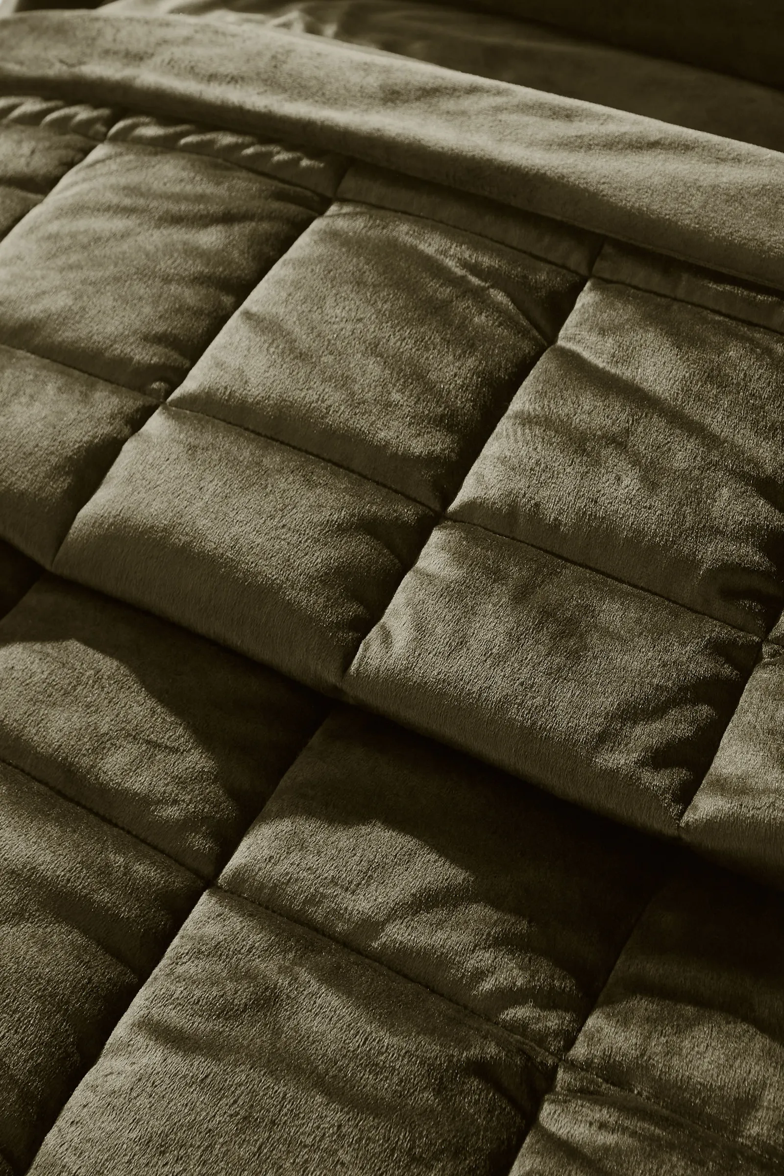 Catherine Lansfield 'Kingsley Matt Velvet' Quilted Bedspread in Olive 2