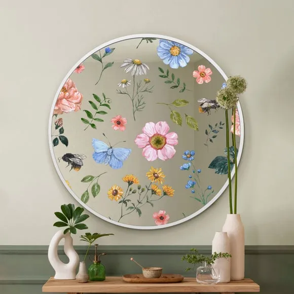 Typis Round Colourful Floral Wall Mirror
