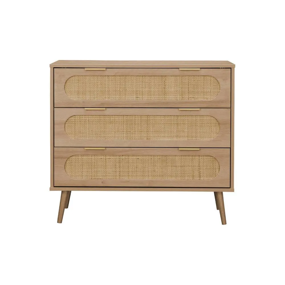 sweeek 3-drawer chest with wood & rounded cane rattan in Beige 6