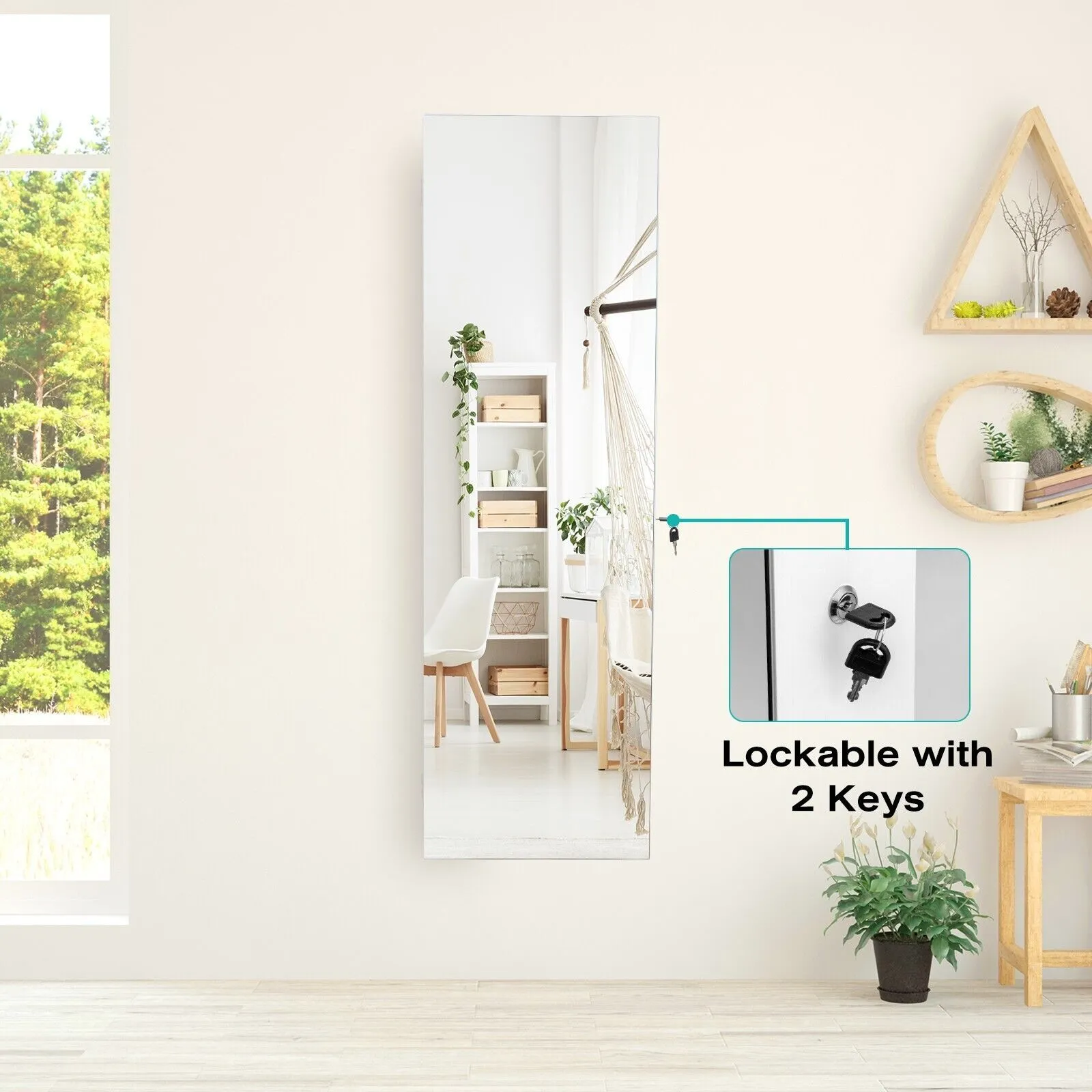 Costway Full-length Mirror Jewelry Cabinet Wall/Door Mounted Jewelry Armoire LED Lighted in White 3
