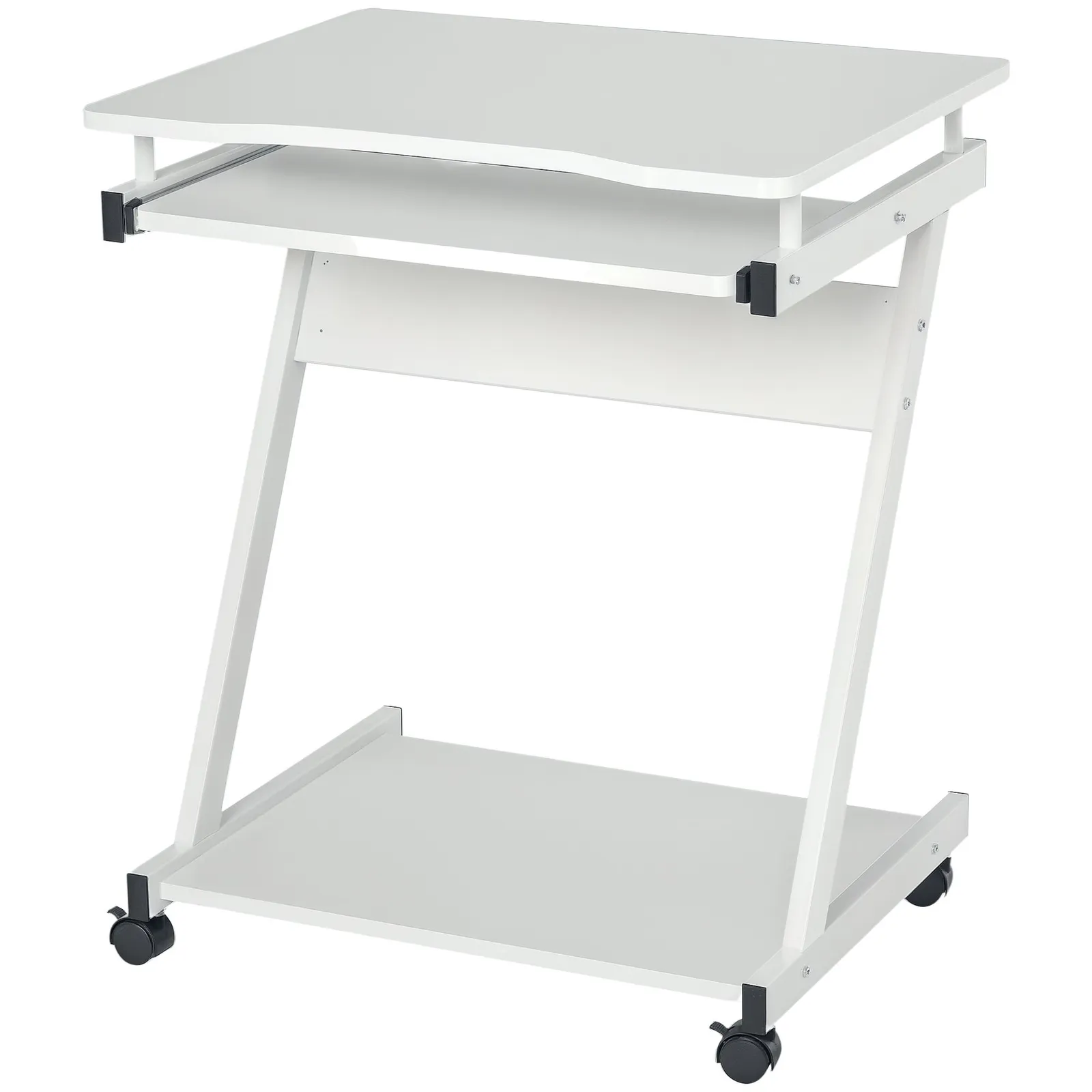 HOMCOM Movable Computer Desk with 4 Moving Wheels Sliding Keyboard Tray in White 2
