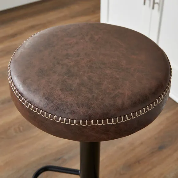 Venice Round Adjustable Height Swivel Bar Stool, Faux Leather 4