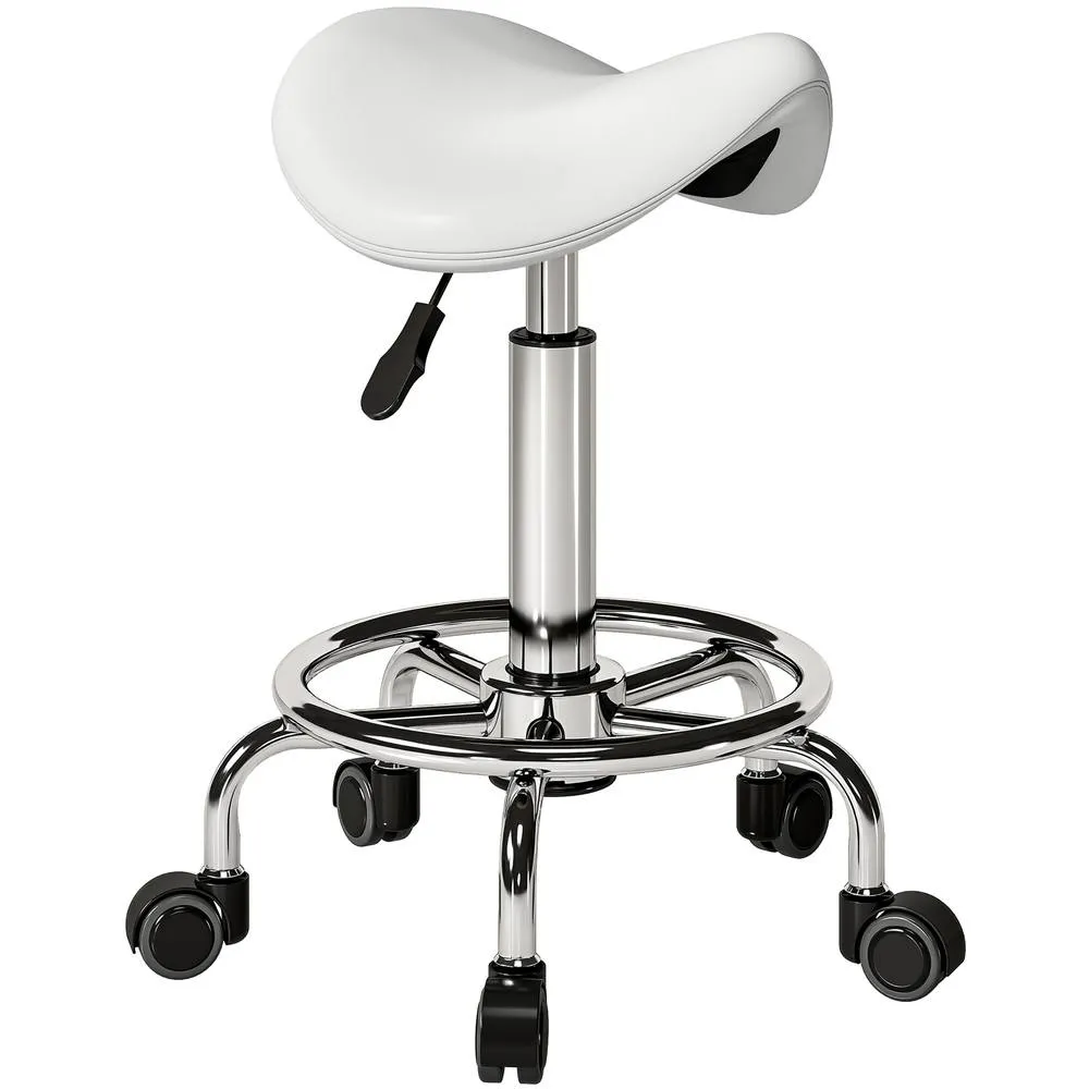 HOMCOM Saddle Chair, Rolling Salon Stool for Massage Spa in White 2