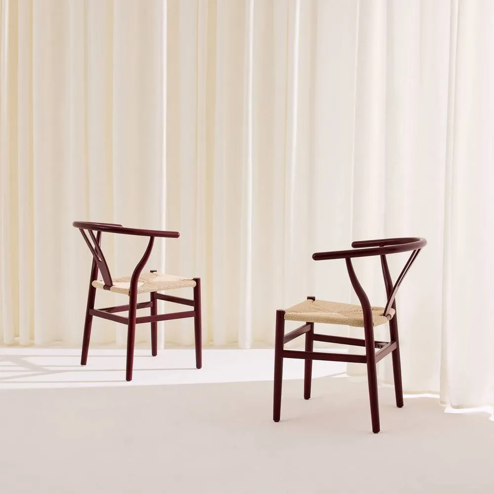 sweeek Set of 2 wooden chairs with rope seat in Burgundy 6