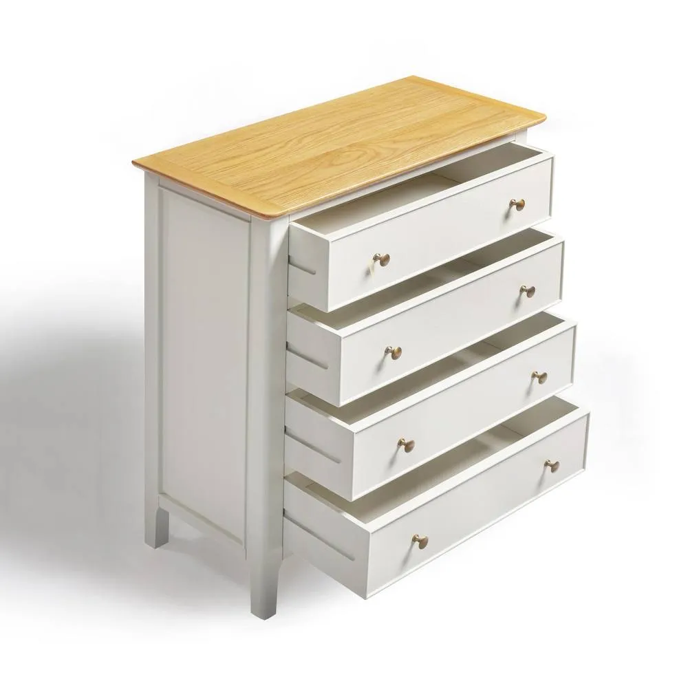 FurnitureboxUK Belle 4 Drawer Solid Oak Wood & Cream Chest of Drawers 4