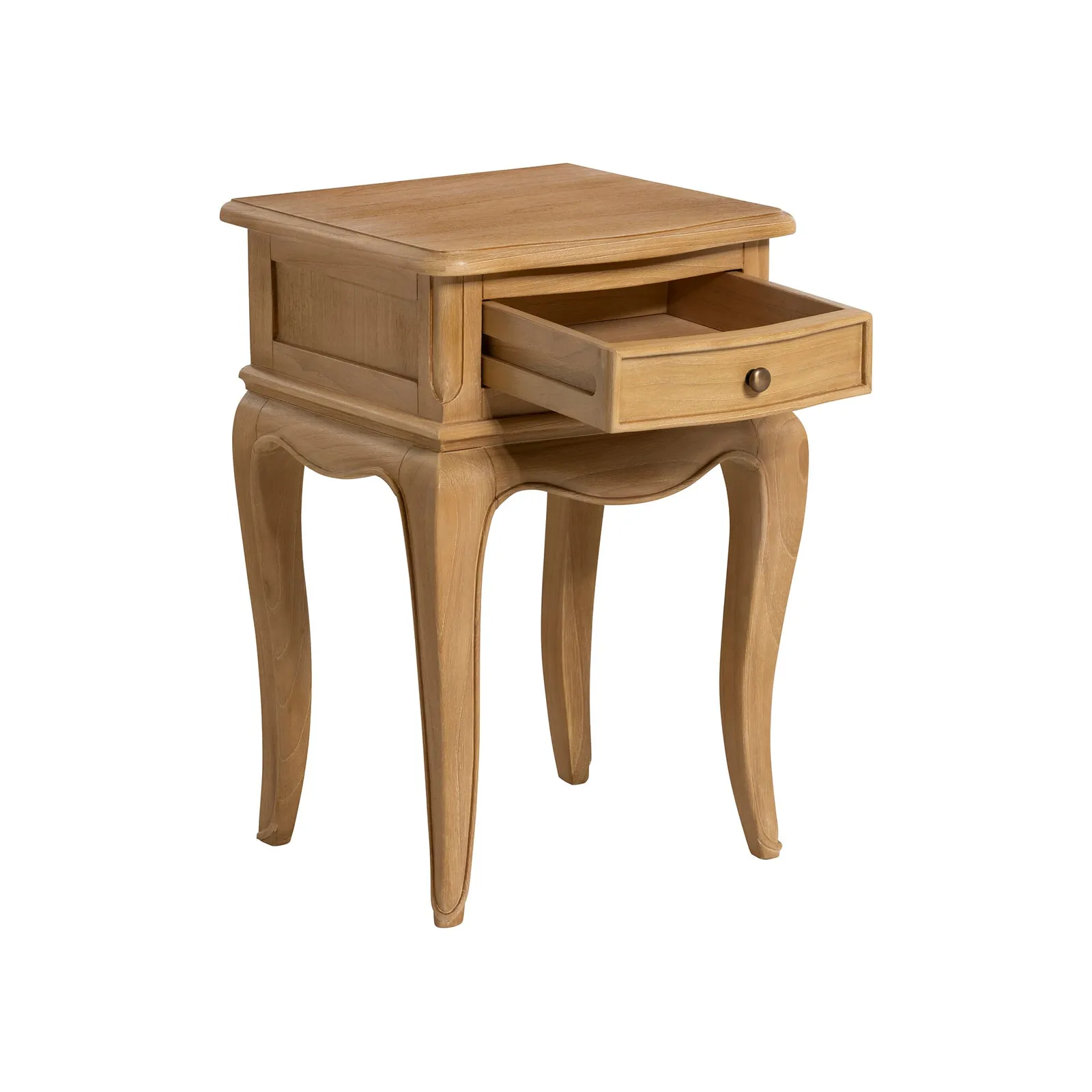 Cecile 1 Drawer Curved Leg Bedside Table, Neutral Wood | Barker & Stonehouse 3
