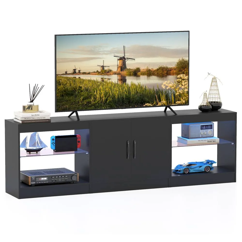 Costway Modular TV Stand for 85" TVs 3-in-1 Entertainment Center w/LED Lights in Black 2