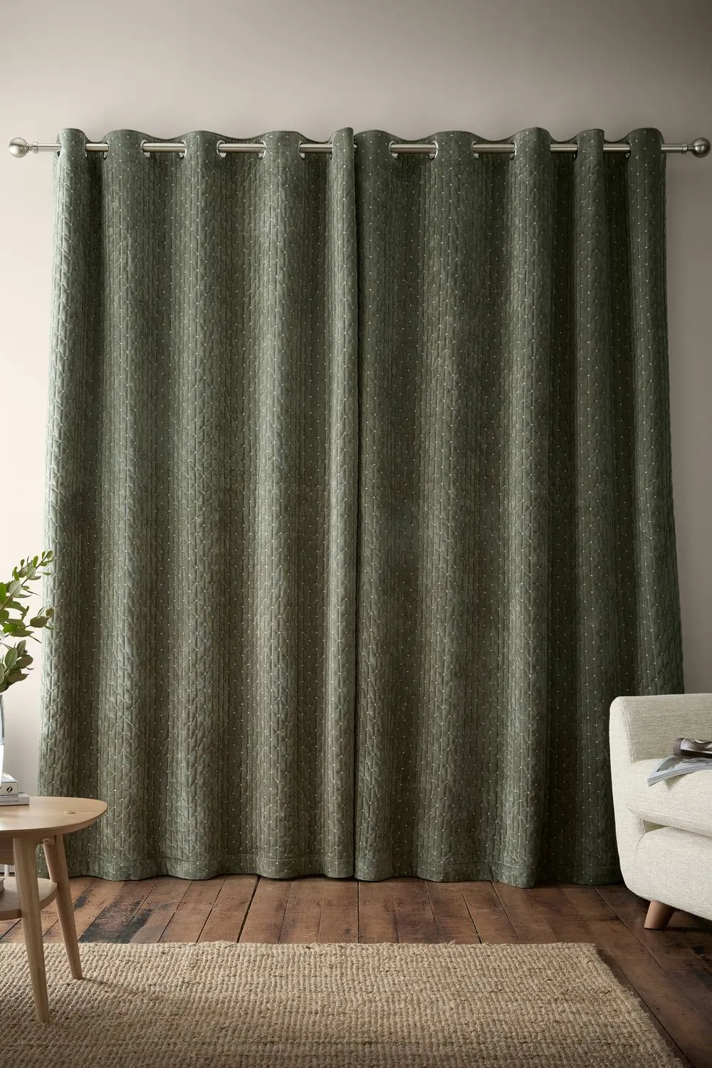 Bianca 'Attica Velvet' Blackout Eyelet Curtains in Green 2