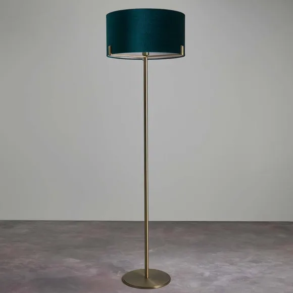 Endon Collection Hayfield Floor Lamp Matt Antique Brass Plate Green Velvet Shade, Gold 2