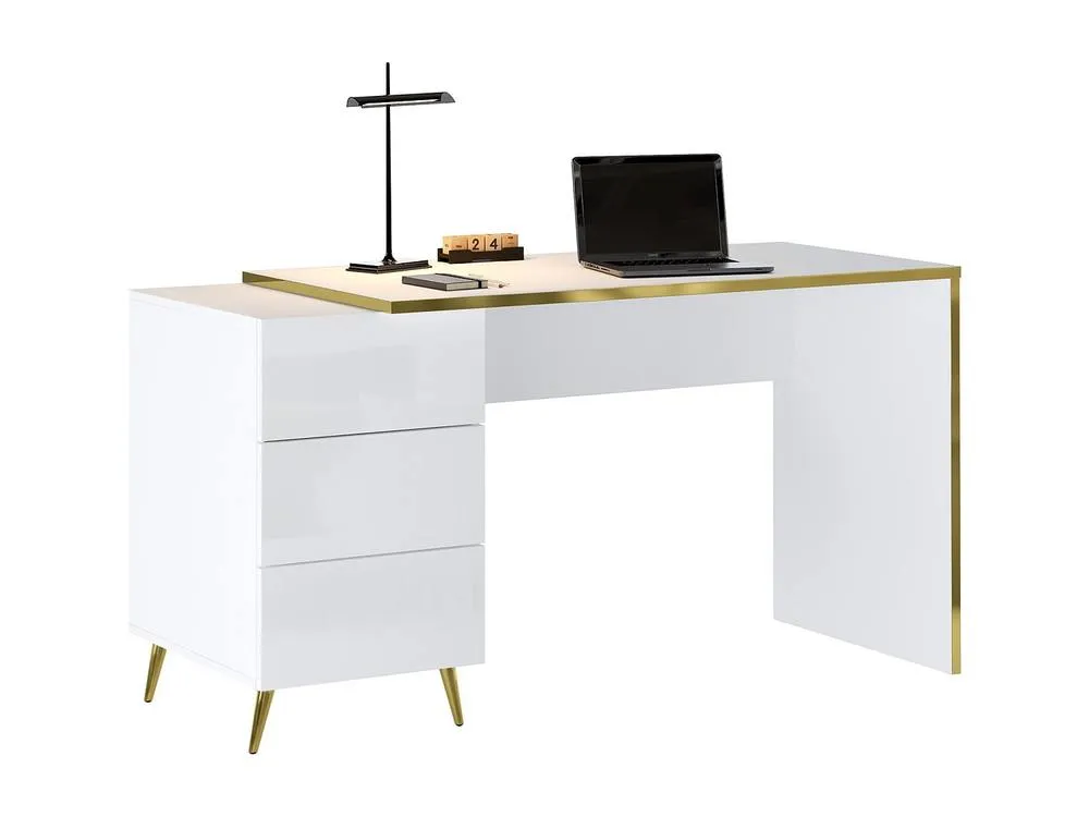 Vente-unique Desk With Drawers - Gloss White & Gold - MARZIALO 4