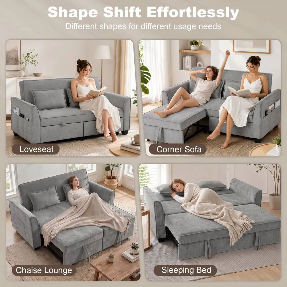 HOMCOM Sofa Bed, 4-in-1 Convertible Pull Out Sleeper Sofa in Grey 4