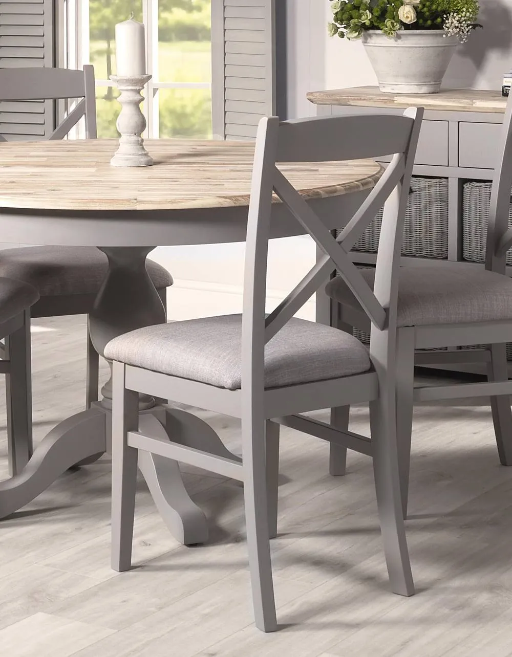Statement Furniture Florence Crossback Upholstered Seat Dining Chair in Light Grey 3