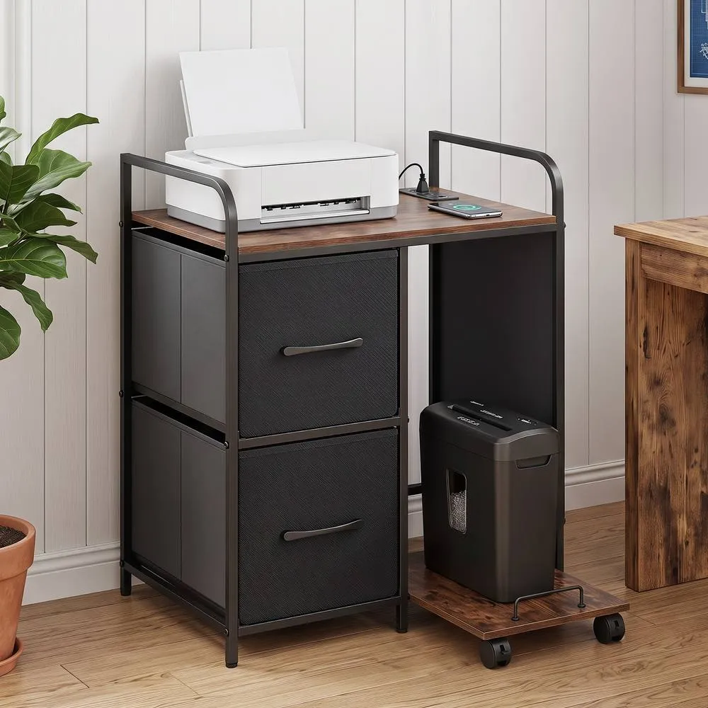 Costway Printer Stand Charging Station Rolling Shredder Brown 3