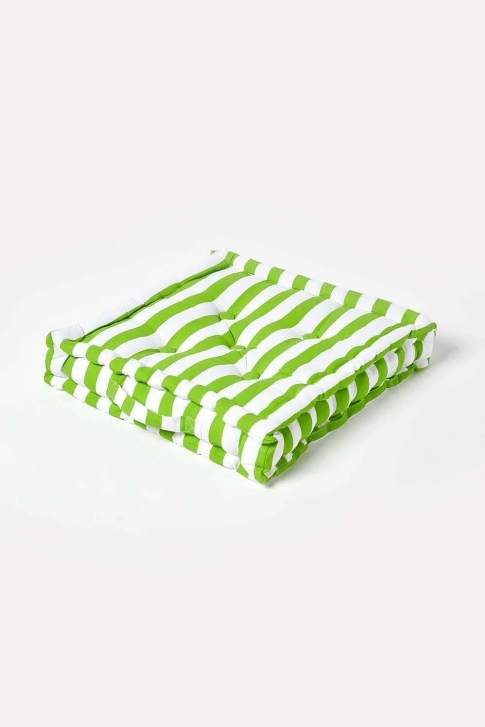 Homescapes Cotton Thick Stripe Floor Cushion in Green 1