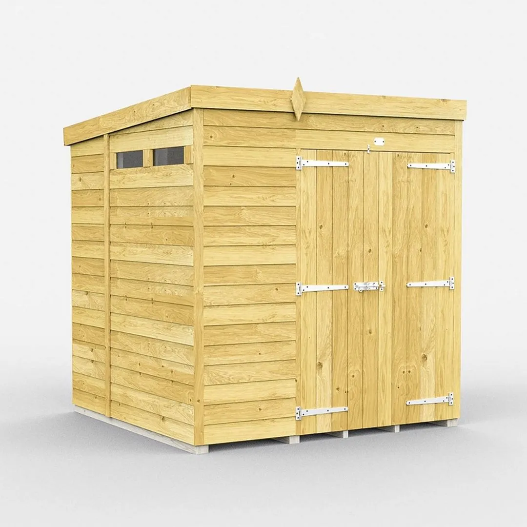 Buttercup Farm 6 x 6 Feet Pent Security Shed - Double Door - L178 x W185 x H201 cm in Brown