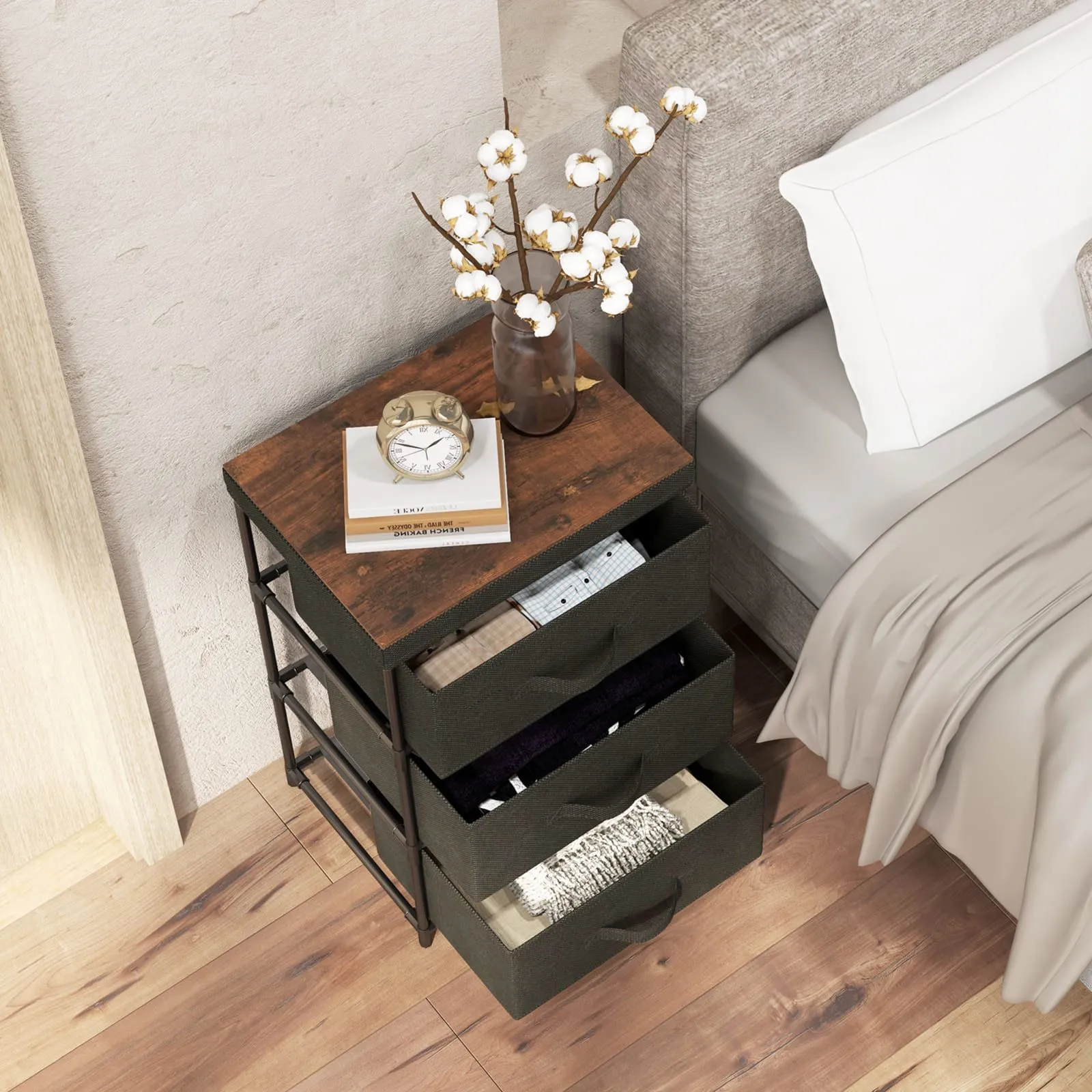 Costway 3-Tier Fabric Dresser Fabric Nightstand Home Organizer Unit w/3 Drawers in Black 5