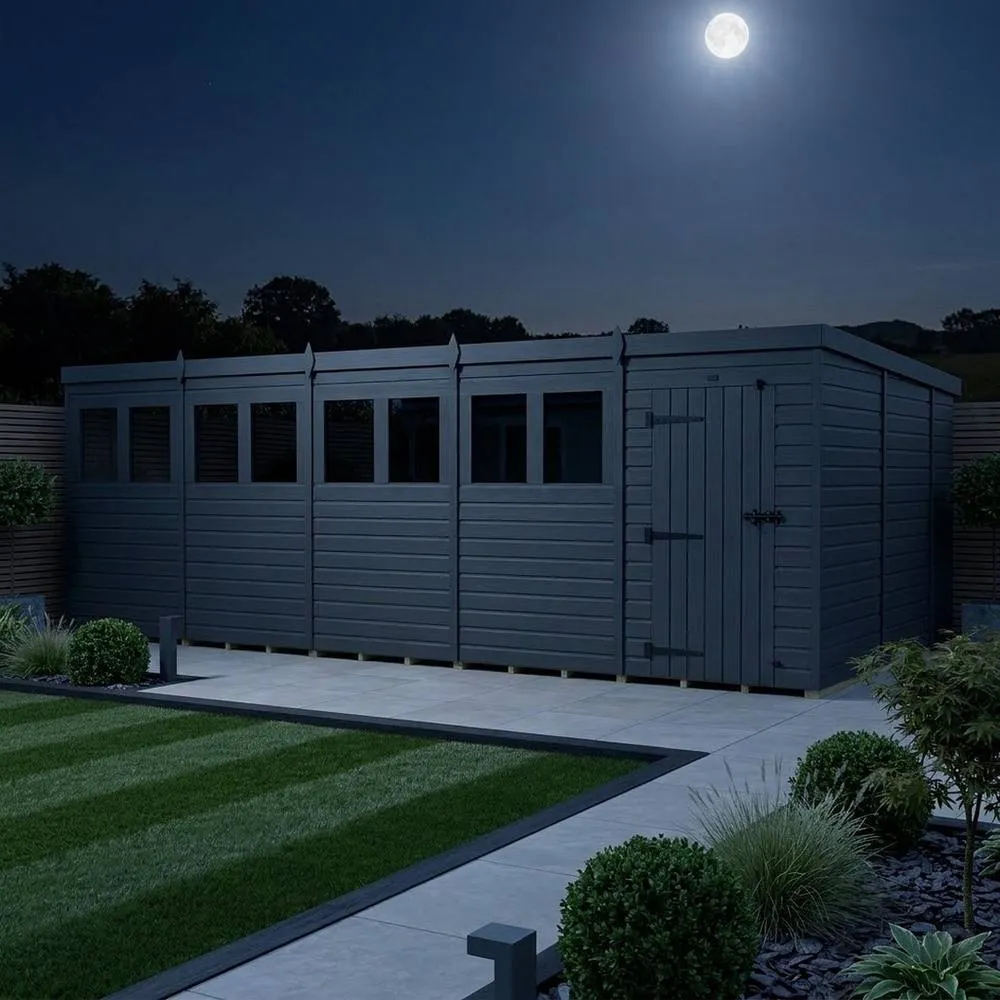 Buttercup Farm 20ft x 10ft Composite Pent Garden Shed Single Door With Windows in Grey 3