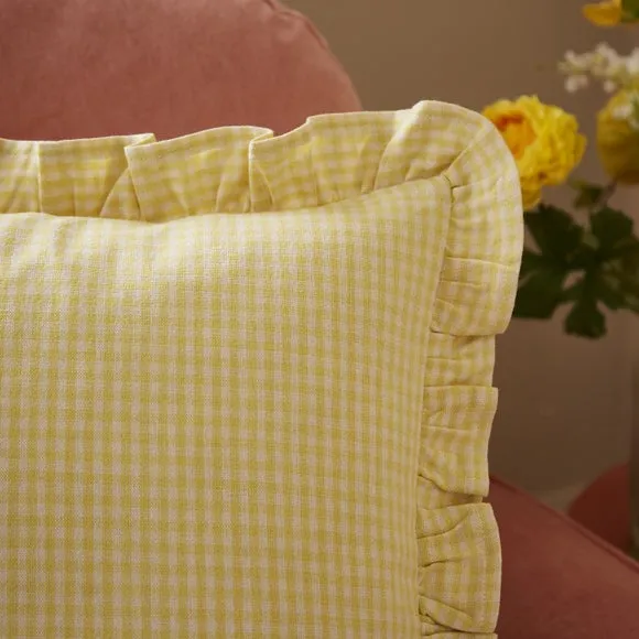 Gingham Frill 100% Cotton Square Cushion 2