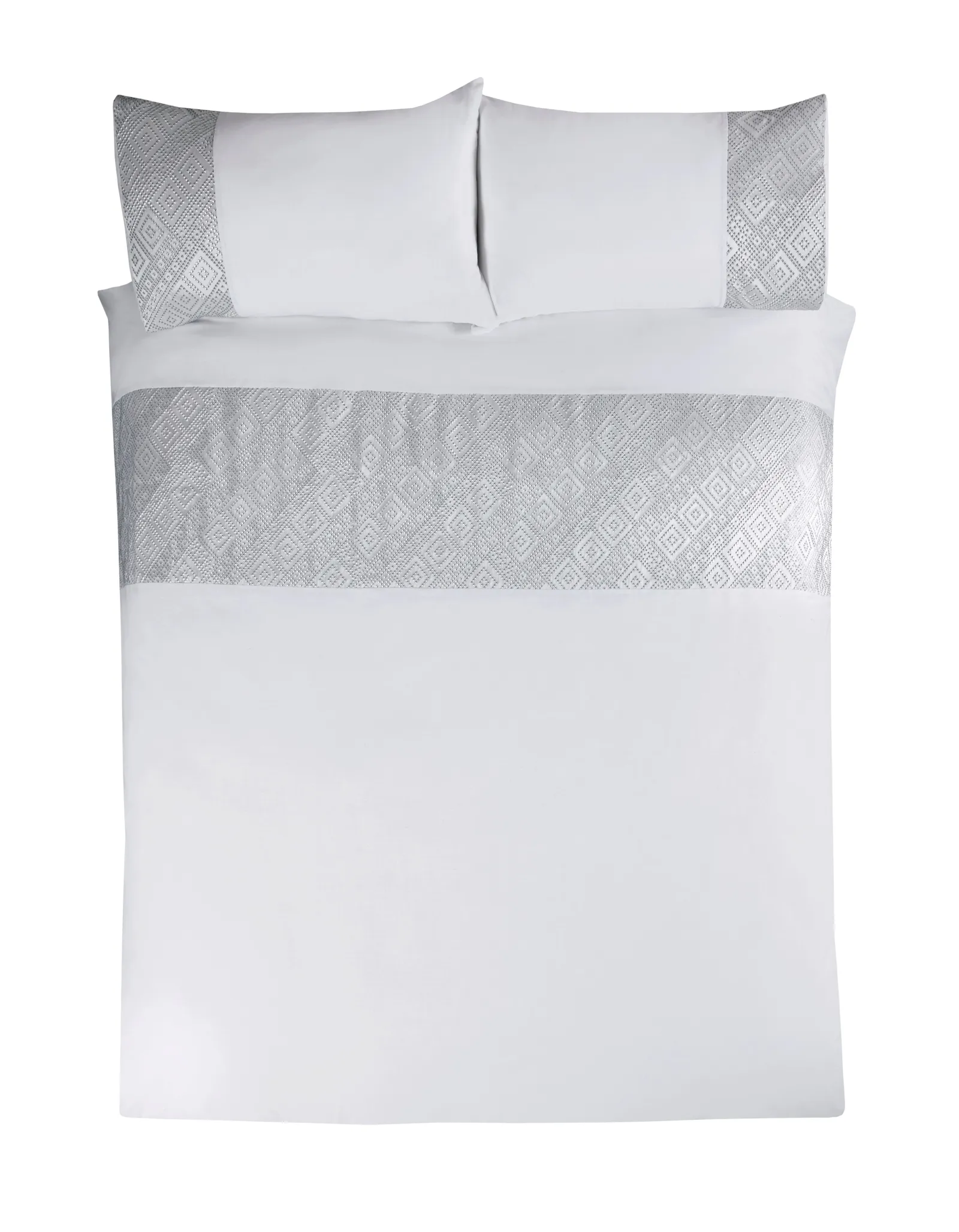 Smart Living 3D Geo Luxury Lurex Jacquard Cuff Panel Duvet Cover With Pillowcases in White 3