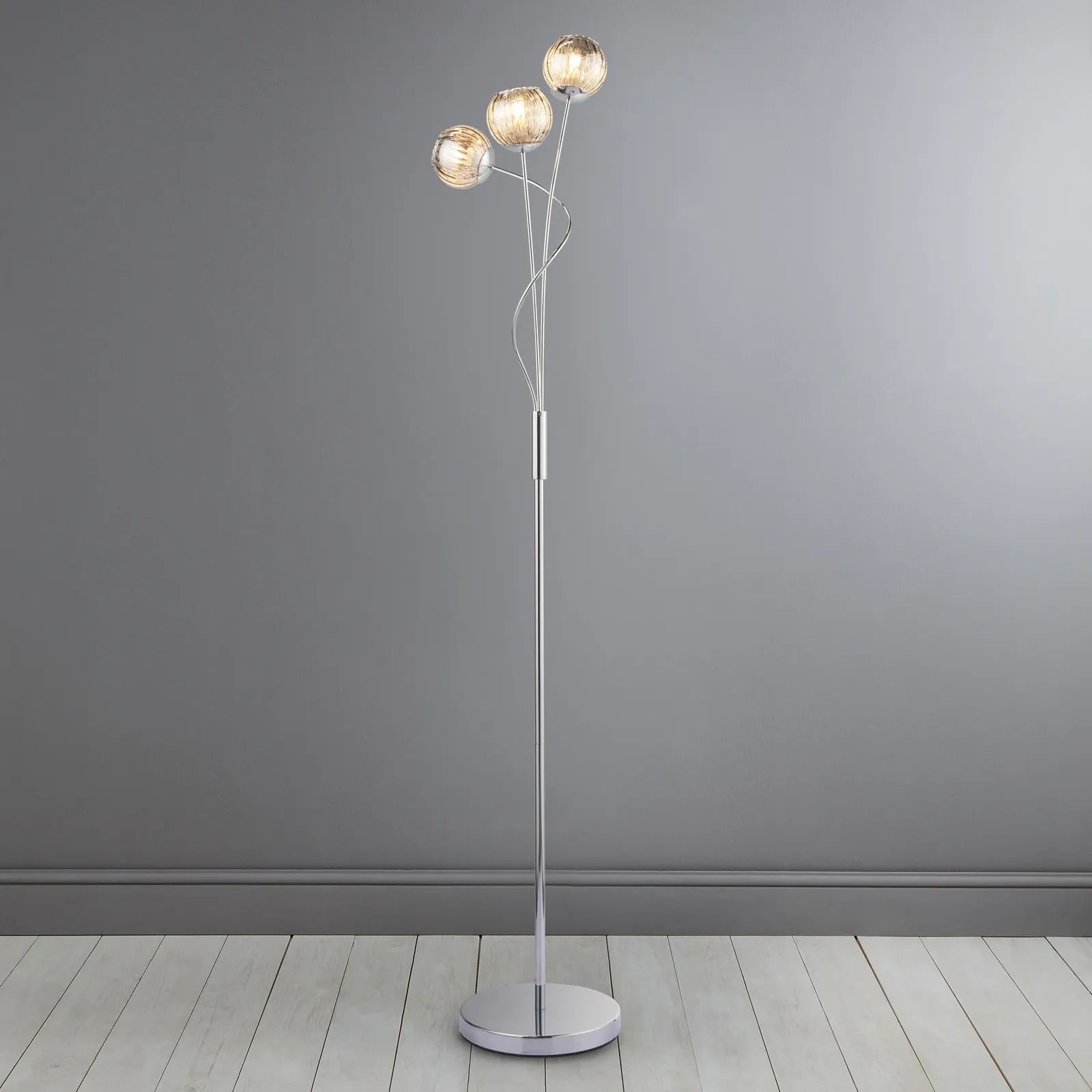 Arta 3 Arm Smoked Glass Floor Lamp Chrome