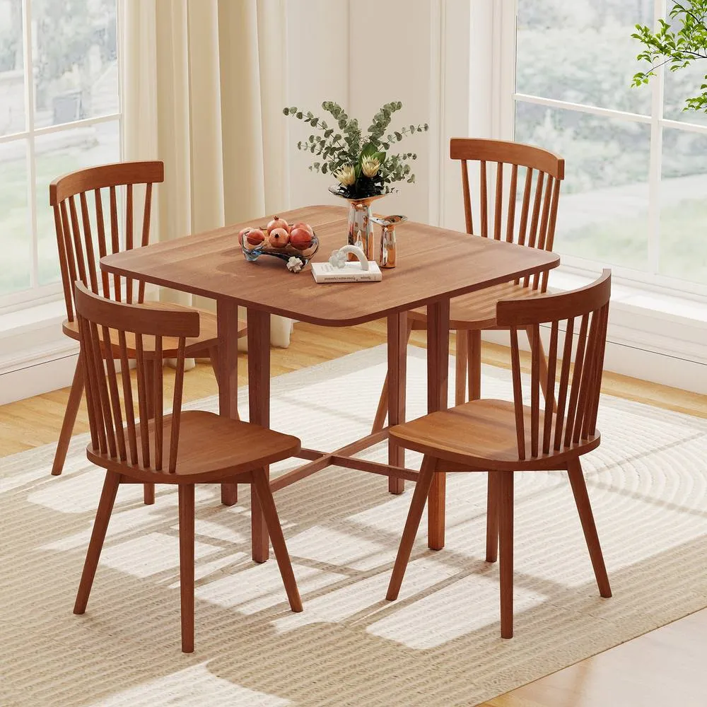 Costway Extendable Wooden Dining Table Foldable Drop Leaf Kitchen Table in Brown 6