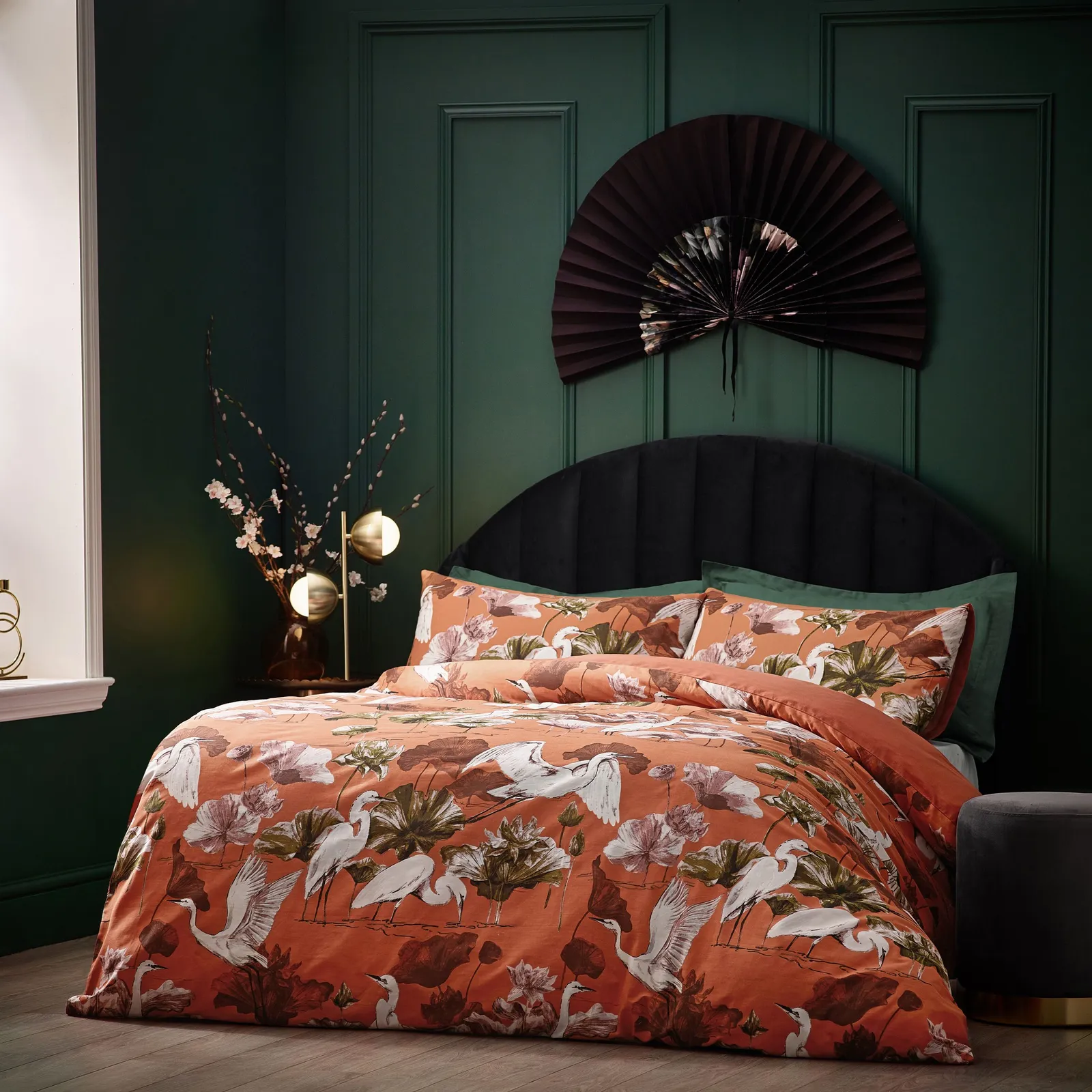 Wylder Tropics Kushiro Tropical Cotton Rich Duvet Cover Set in Coral