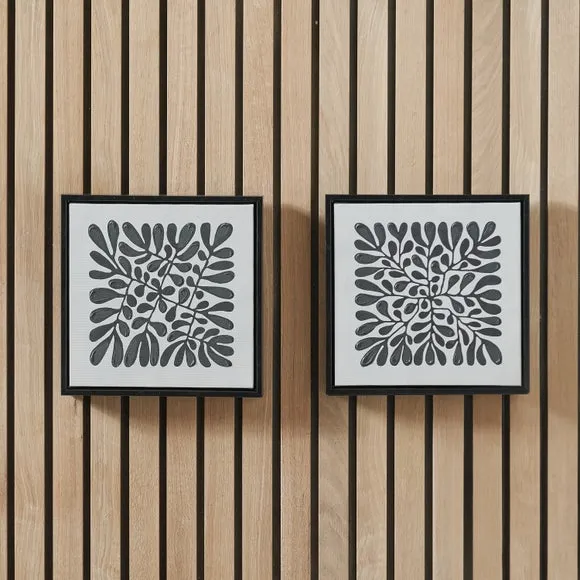 Set of 2 Black Leaf Print Square Framed Canvases