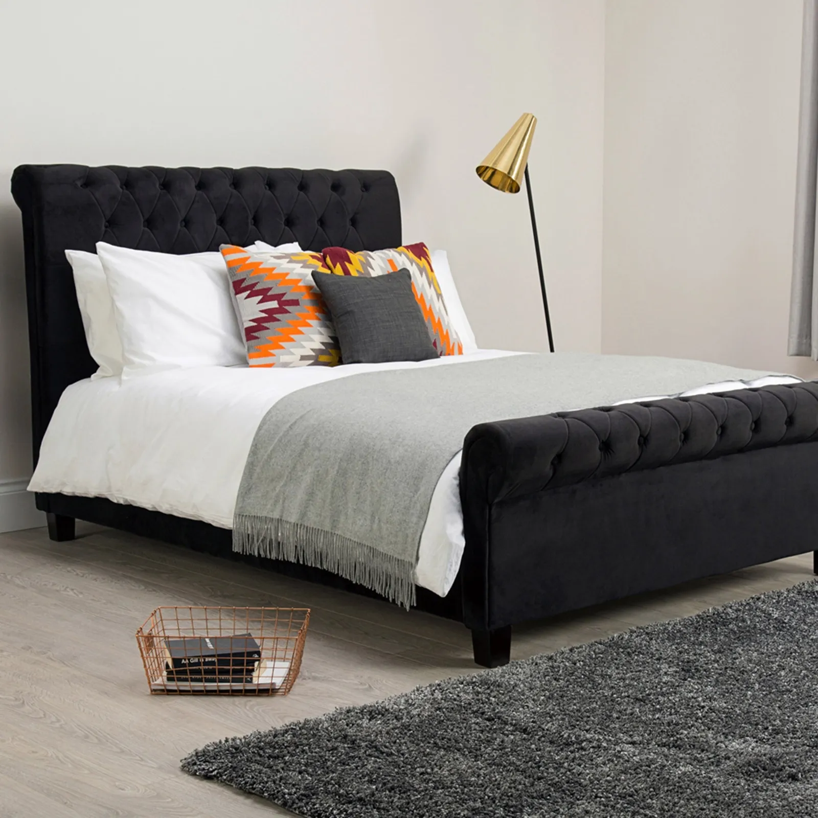 Orbit Black Velvet Upholstered Bed Frame Black