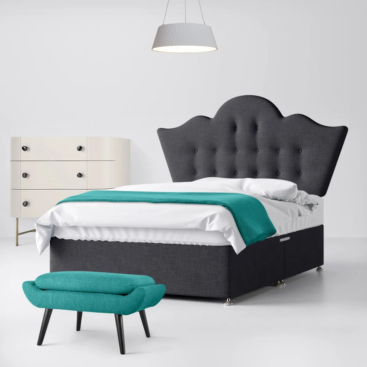Florence Buttoned Charcoal Fabric Ottoman Divan Bed - 4ft Small Double