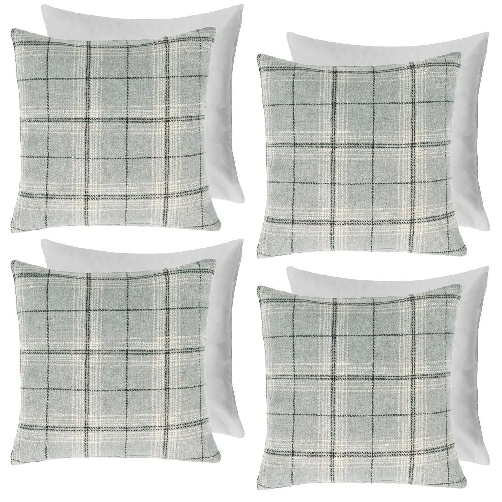 OHS 4 Pack Woven Check Filled Cushions Printed Soft in Grey