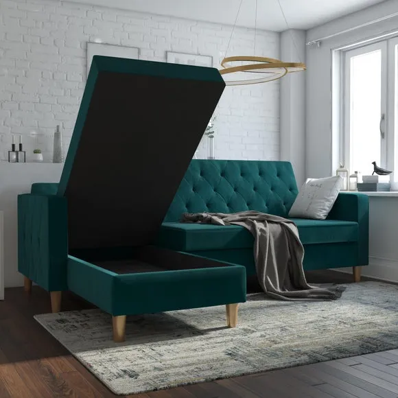 Cosmo Living Liberty Velvet Corner Chaise Double Sofa Bed 2