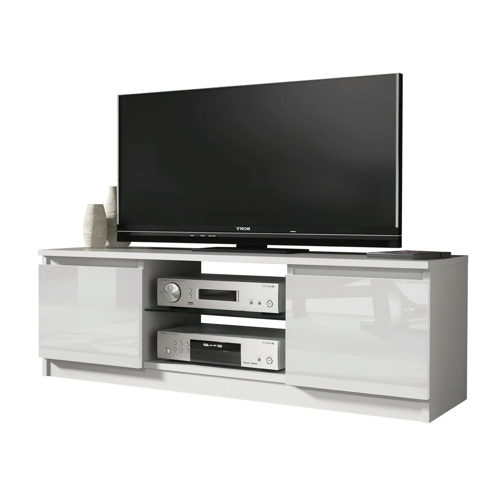 Creative Furniture TV Unit 120cm Modern - White with High Gloss Doors 5