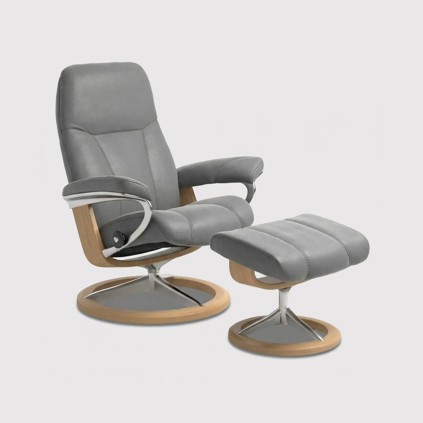 Stressless Consul Small Recliner Chair & Stool, Grey Leather | Barker & Stonehouse 1
