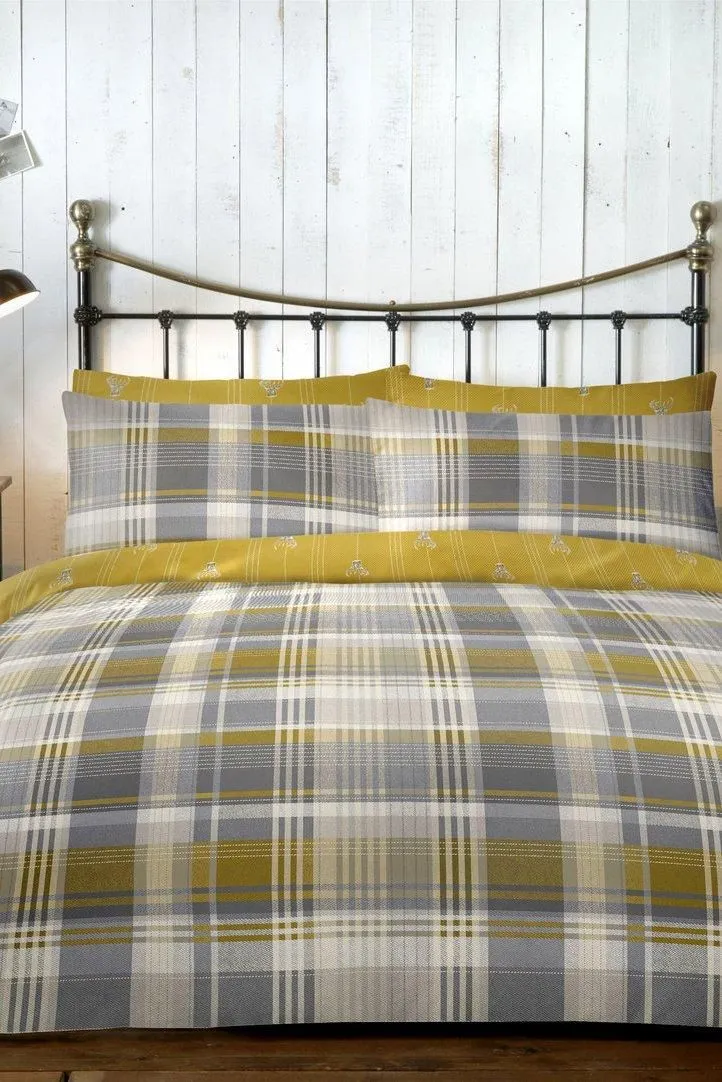 Dreams & Drapes 'Connolly Check' 100% Brushed Cotton Duvet Cover Set in Mustard